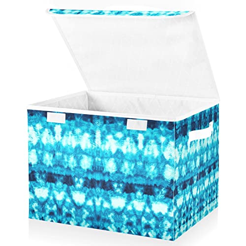 Oyihfvs Turquoise Foldable Cube Storage Basket Collapsible Fabric with Lidded Sturdy Handles Organizer Box for Home Bedroom 16.5 x 12.6 x 11.8 in