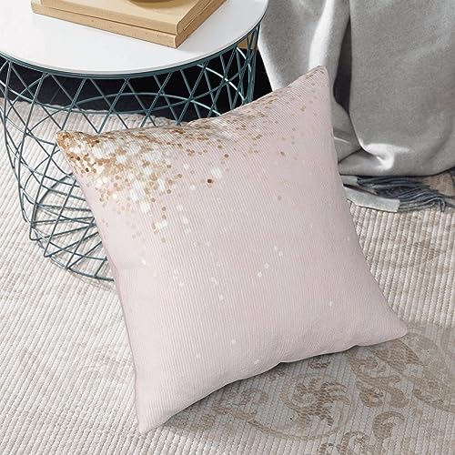 Housse de coussin velours côtelé rose doré carré pour déco salon - 7