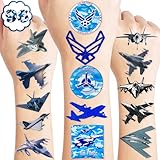 96 PCS US Airplane Air Force Jet Fighter Temporary Tattoos Theme Birthday Party Decorations Favors Supplies Decor Aircraft Pilot Memorial Day Tattoo Stickers Gifts For Kids Boys Girls Prizes Carnival
