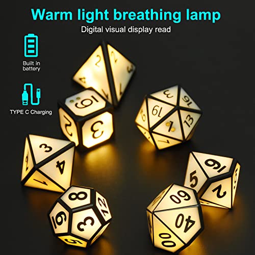 Htpow Light Up Dnd Dice Set Of 7 Usb Rechargeable Role Playing Dice With Charging Box, Shake To Light Up Led Dice For Dungeons And Dragons Role Playing Tabletop Games #TOP2
