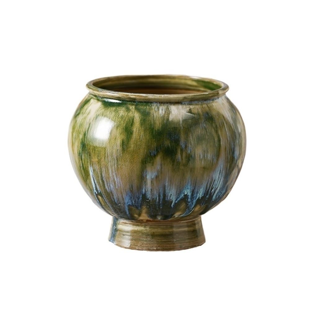 Kx9lb8d Green Flower Planters Household Retro Chinese Flow Glaze Tall Planter Plant Pot Living Room Ornament