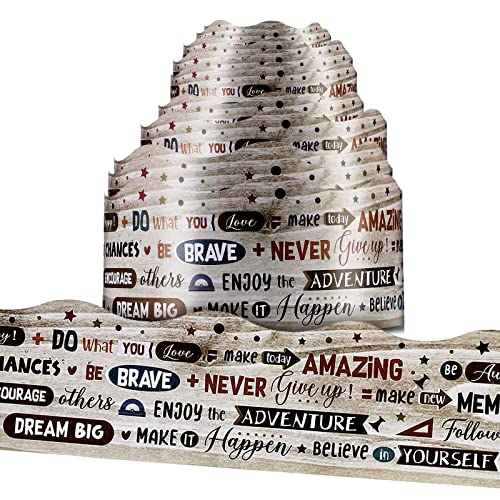 2.5 ft Motivational Classroom Bulletin Board Border Inspirational Quote Border Trim Greenery Scalloped Border Back to School Borders for Board Chalkboard (Rustic Style)