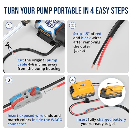 Image of Harpy Eagle Battery Adapter for Yellow 20V MAX Batteries - Compatible Oil Extractor Pump - Includes 30A Fuse, WAGO Connectors & 12AWG Wires - Battery & Pump Not Included