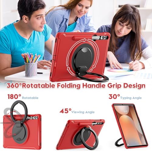 Coque Samsung Galaxy Tab S9+ antichoc rouge robuste SM-X810 et Tab S9 FE+ SM-X610 avec support