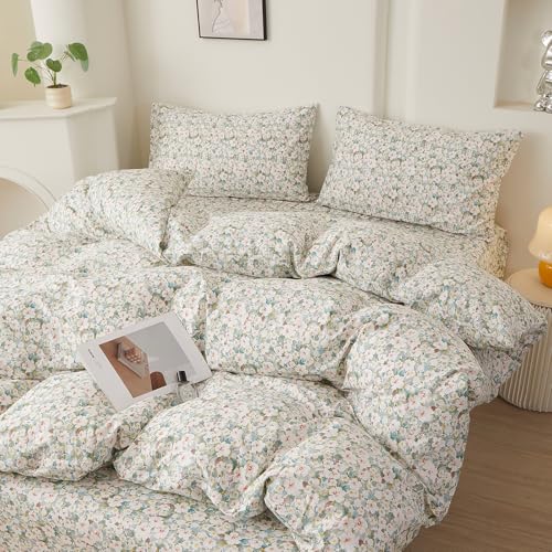 Image of LifeTB Cottagecore Flowers Comforter Set Queen Chic Floral Bedding Set | Vintage Coquette Botanical Comforter Lightweight Soft Bedding Farmhouse Queen Comforter with 2 Pillowcases