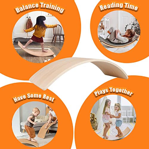 Wooden Wobble Balance Board For Kids Toddler Open Ended Learning, 35 Inch Natural Wood Rocker Board For Yoga Classroom & Children's Room #TOP3