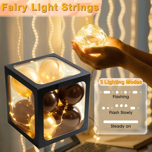 Ledido Transparent Balloon Boxes, Clear Balloon Boxes with 5 Pcs String Lights and 78 Letters for Baby Shower Gender Reveal Grad Birthday Party Anniversary Bridal Wedding Decor - 5 Black Boxes - Image 4
