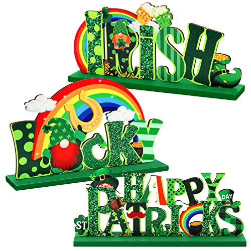 Hommtina 3 Pcs St. Patrick's Day Table Decoration Shamrock Sign Table Centerpiece