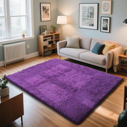 Purple Fluffy Rug Shaggy Area Rug, 4x6 Area Rugs for