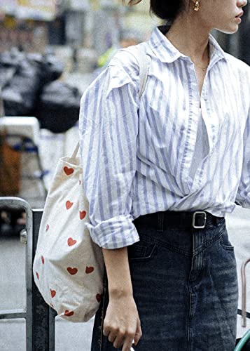 Frepstudio Cute Heart Canvas Tote Bag Bulk With Inner Pocket For Women,Reusable Grocery Shopping & Beach Bags With Aesthetic Modern Design, For Girl Mother As Christmas Gifts #TOP4