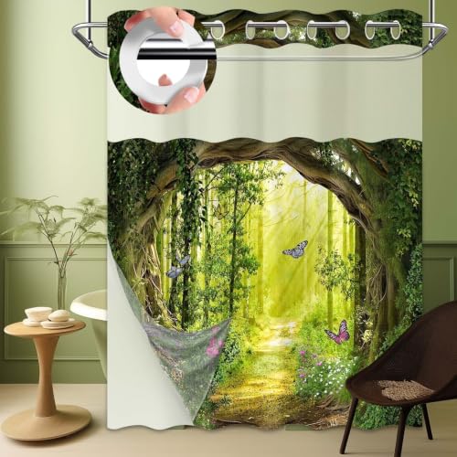 Tree Forest Hookless Shower Curtain with Snap in Liner, 71x74 in, 2 in 1