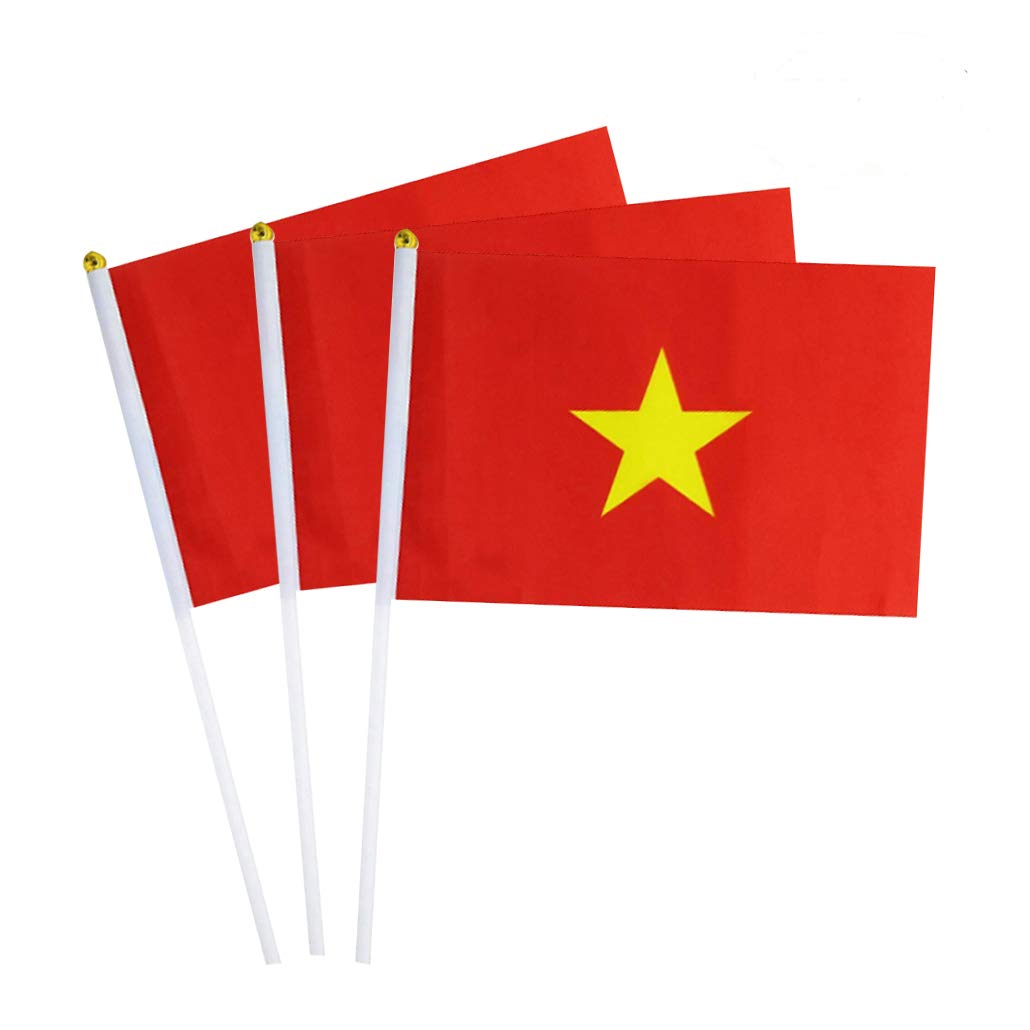 Mflagperft Vietnam Flag Vietnamese Small Stick Mini Hand Held Flags Decorations 1 Dozen (12 Pack)