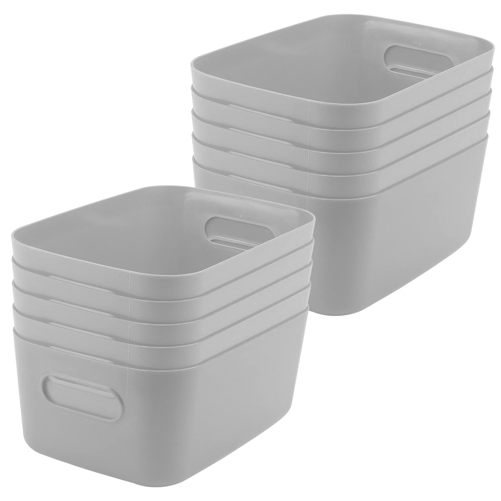 MUKCHAP 10 Pack Grey Plastic Cupboard Storage Boxes, 25 x 16.5 x 10cm Plastic Storage Baskets with Handle, Kitchen Cupboard Organiser for Organisation, Storage