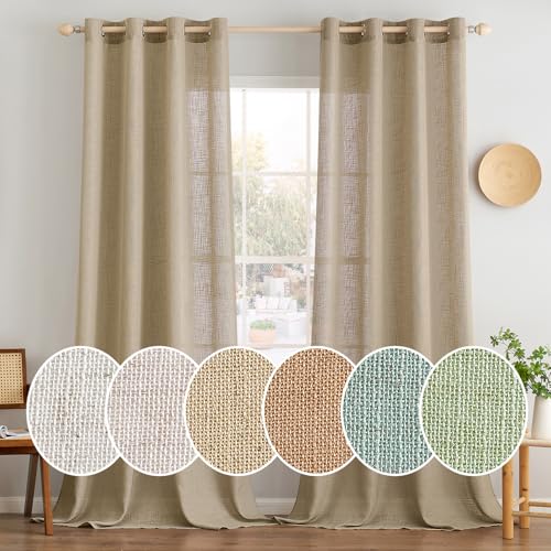 MIULEE Juego de Cortinas de Lino Translúcido de Dos Piezas con Ojales Cortinas Modernas para Dos Puertas de Balcón Cortinas para Salón Dormitorio 245x140cm (HxL) Marrón Claro