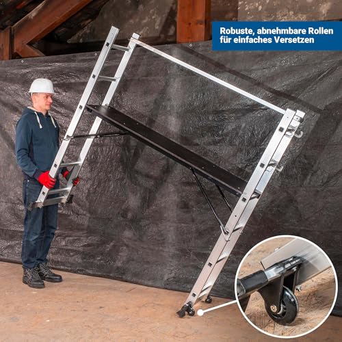 HOSTRÖM Rollgerüst klappbar SCAFFOLDAX2X6, Faltbares Gerüst 4-in-1, Leiter 2-teilig, max. Arbeitshöhe 4,46 m, 5 Jahre Garantie