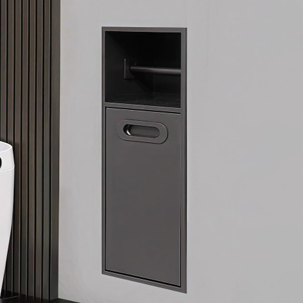 Shower Niche, Recessed Waterproof Bathroom Niches, 304 Stainless Steel with Toilet Paper Holder Hidden Trash Can Cabinet for Bathroom Bedroom Office Kitchen, Black,Gray/a