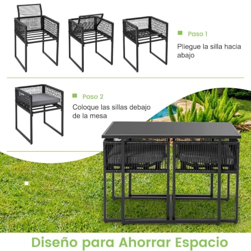 Conjunto de ratán PE con respaldo plegable y cojines extraíbles para patio 3