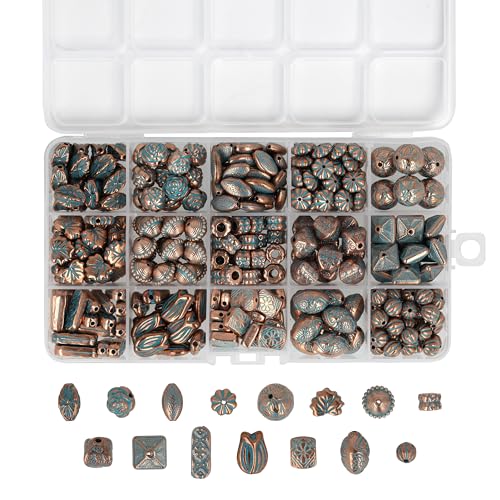 The Beadsmith Acrylic Beads Assortment – Aqua & Copper Patina Bead Mix, Approx. 300pc, 15 Shapes (5 – 19.3 mm), Beads for Jewelry Making, Bracelet Charms, Suitable for Creating Phone Charms