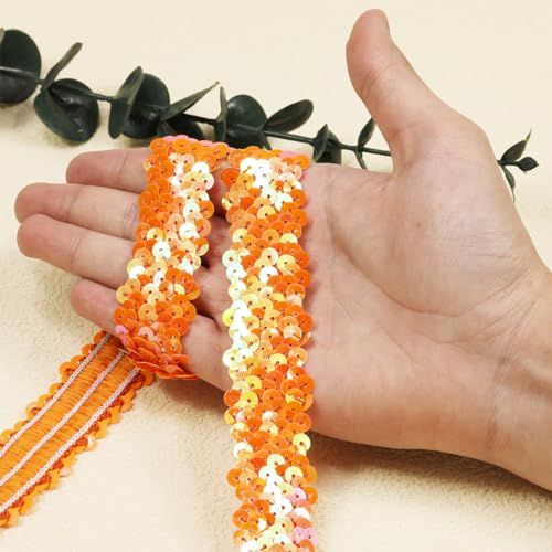 Length10 Yards，Wide 1.1 Inch Orange Elastic Sequin Ribbon Trim for Sewing Dress Dance Costumes Headband (Orange) by VOOMOLOVE - Image 3