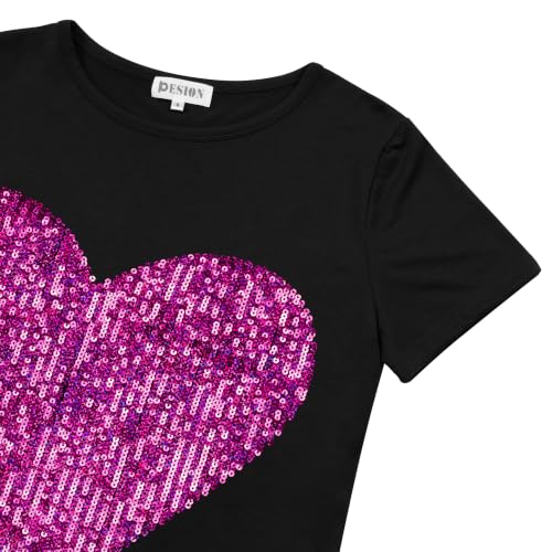 Image of PESION Womens Short Sleeve T-Shirt Sequined Tops O-Neck Funny Graphic Tees Blouse