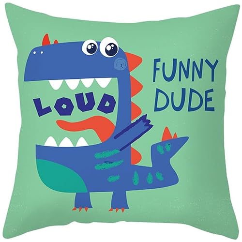 Chenlane Silk Couch Pillow Covers Art Cushion For Rv Dinette Cartoon Cute Dinosaur, Retro Camper Exquisite Prints 50x50 cm, 1Pcs