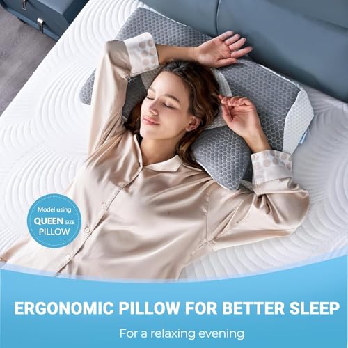 Elviros Cervical Memory Foam Pillow, 2 Pack Pillows for Neck and Shoulder Pain, Ergonomic Orthopedic Sleeping Neck Support Pillow for Side Sleepers, Stomach Sleepers (Grey) by Elviros - Image 6