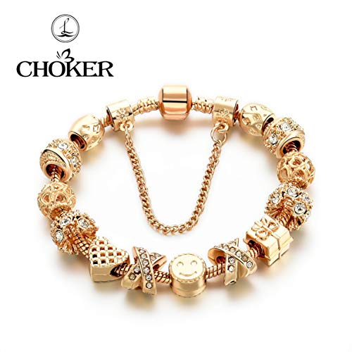 Choker Charm Bracelets For Women Gold Plated Snake Chain Heart Shape Smile Rhinestone Beads Charming Girls Mom Gift #TOP1