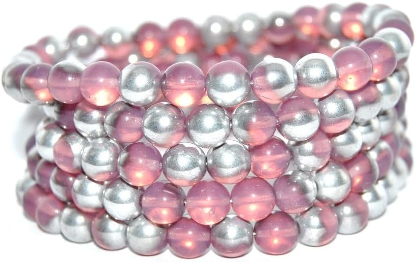150 pcs Round Pressed Glass Beads Druck, Opal Pink Rose Gold Capri (71010-27101), 8 mm, Glass, Czech Republic