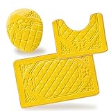 All American Collection 3PC Memory Foam Bath Mats Soft Plush Crown Design Anti-Slip Shower Bathroom Contour Toilet Lid Cover Rugs (Yellow)