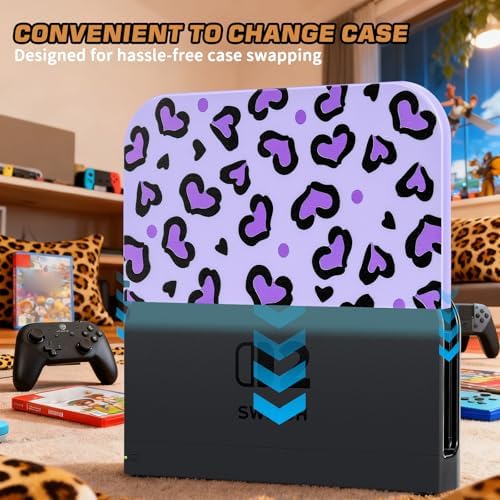 DLseego Love Faceplate Cover Sleeve Design for Switch 2 Console (2025), Anti-Scratch Replacement Housing Decorative Base Shell Case Cover for Charging Dock, Leopard Print - Purple - 1