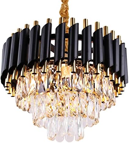 Modern Crystal Chandeliers 16"Black and Gold Chandelier Crystal Pendant Light Chandelier 3-Tier Crystal Flush Mount Ceiling Light Chandeliers for Master Bedroom Living Room Dining Table E12*5 Lights