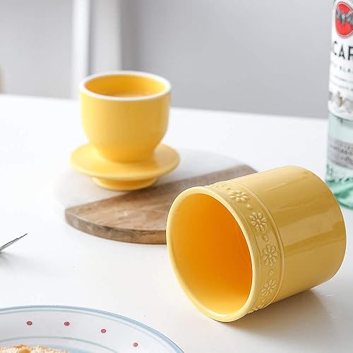 Miniatura 6 de KOOV Mantequilla de cerámica, manteca para mostrador, plato de mantequilla francesa de gran capacidad (amarillo)
