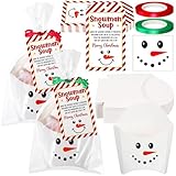 Suclain 24 Sets Snowman Soup Christmas Snowman Marshmallows Gift Bags Winter Hot Cocoa Bar Chocolate Favors Kits with Paper Box Clear Cellophane Treat Bags Gift Tag Ribbon for Xmas DIY Candy Packing