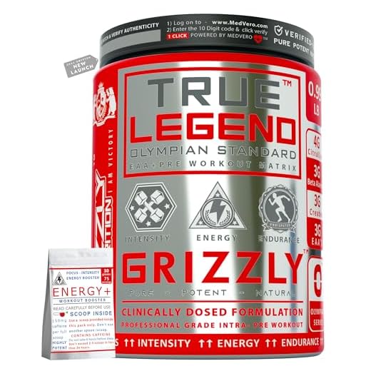 Grizzly Nutrition, True Legend, Olympian class Pre Workout 450 gram, 30 gram Energy caffeine pack, Citrulline +32 performance boosters, 16 EAA's, 2025 Flagship Edition, Pineapple - Dual Stage formula