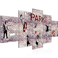 Runa Art Muur Schilderij XXL Banksy Collage 200 x 80 cm Kleurrijk 5 Delen - Made in Germany - 302755a