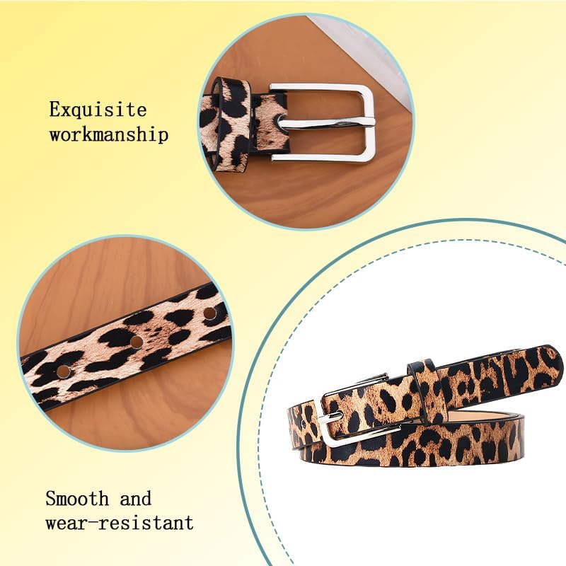 Leopard Belts for Women Girls Fashion Leather Belt for Women Ladies Waist Belts Wide Belt for Women Leather Wide Belts Womens Leopard Print Belt for Jeans Dress Belt Adjustable Belts - Image 3