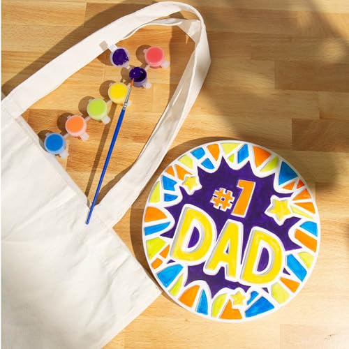 Image of Creative Roots Paint Your Own #1 Dad Stepping Stone, Paintable Ceramic 7 in. Stone, Includes 6 Acrylic Paints & Paintbrush, Great Arts and Crafts for Kids Ages 8-12