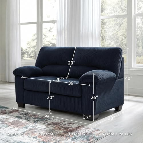 Image of Signature Design by Ashley Loveseat Sofa, 63 in Navy Blue, SimpleJoy