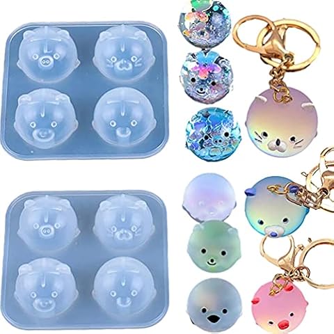 Liscra 2Pcs Silicone Resin Molds for Jewelry Keychain Pendent Necklace, Cute Animal Orbs Piglet Chicken Bear Shape Ornaments Casting Molds for UV Resin Crafts, DIY Jewelry Making (Mirror & Matt) Cover