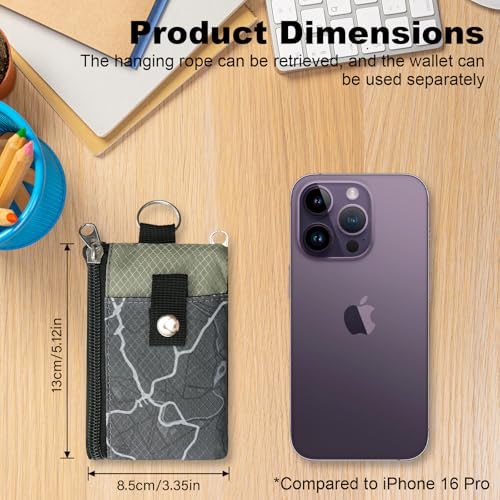 Image of Minimalist RFID Wallet with Lanyard, Multi-functional ID Case with 2 Zipper Pockets and Key Chain for Men and Women, Tactical Badge Pouch Cards Holder, Coin Purse for Travel Sports - Two-Tone