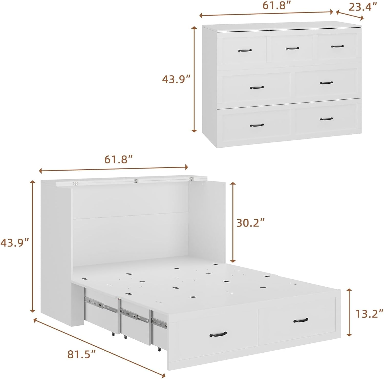 FAMAPY Queen Size Murphy Bed Queen Murphy Bed Chest with Charging Station & Large Storage Drawer, Hideaway Queen Foldable Platform Bed for Home, White, 81”L x 61.9”W x 44.3”H