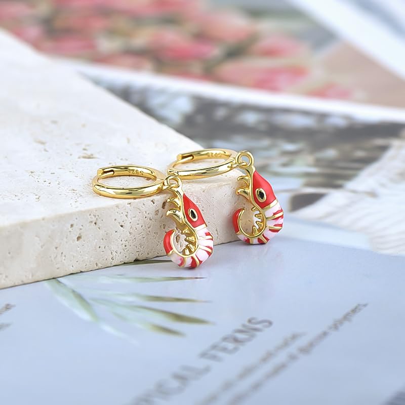 Crystal Pendant Hoop Earrings for Women, 925 Sterling Silver Needle Crystal Pendant Starfish, Sea Shrimp Earring Jewelry2