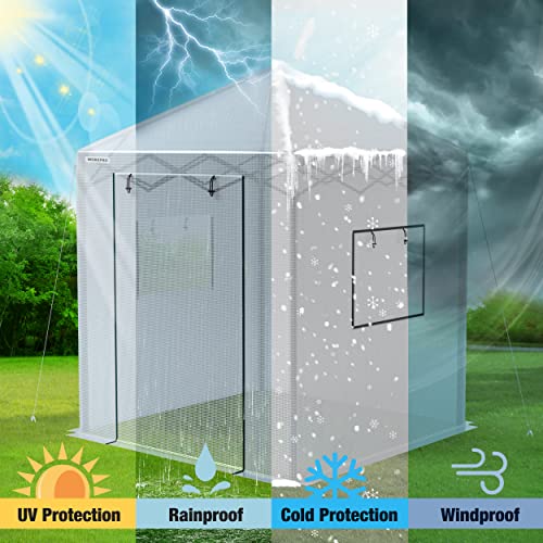 Workpro 8'X 8' Portable Walk-In Greenhouse, Instant Pop-Up Heavy Duty Gardening House Canopy With Durable Pe Cover, Indoor Outdoor Plant Winter House With Zipper Entry Doors And 2 Side Screen Windows #TOP5