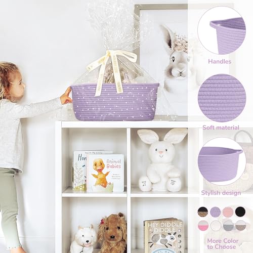 Image of CHICVITA Large Gift Basket Empty with Bags & Ribbon for Baby Shower, Purple