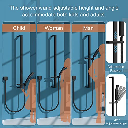 Yuesimate Hand Held Shower Head With Slide Bar, Matte Black Brass Shower Slide Bar 27.56 Inch, Adjustable Height Shower Head With Handheld Spray, Shower Wand Holder, 59.06-Inch Shower Hose #TOP4
