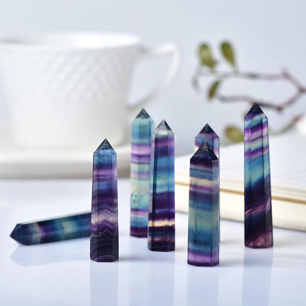 Crystal Wand, Hexagonal Crystal Quartz Fluorite Wand Stone Gemstone Feng Shui Decor,6~7cm