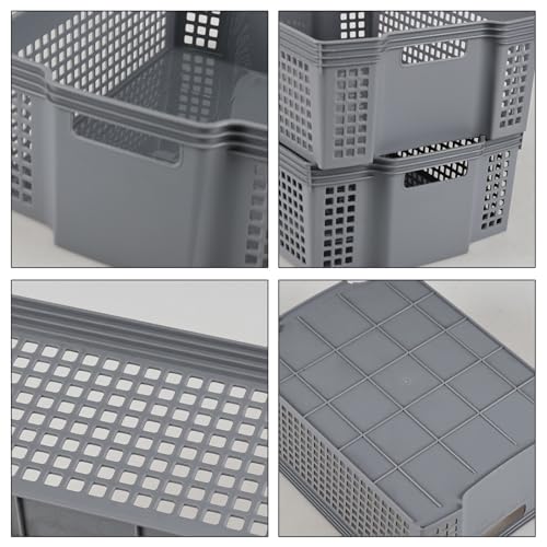 Panier de rangement empilable en plastique gris Kiddream (Lot de 2 grands modèles)