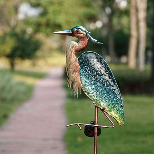 Teresa's Collections Garden Decor For Outside Blue Heron Solar Lights, 42 Inch Glass Lawn Ornaments With Outdoor Lights Decorative Stake, Landscape Pathway Yard Art For Patio Decorations #TOP4