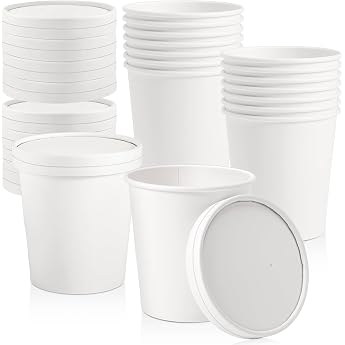 Pack of 25 Soup Cups to Go with Lid Cardboard 16 oz White