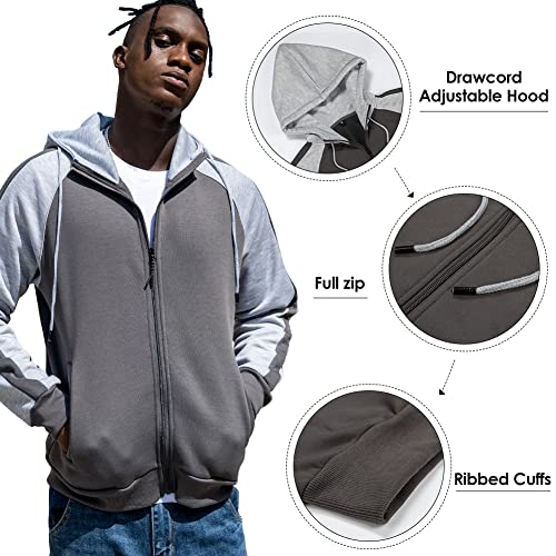Aotorr Men's Zip Up Hoodie Color Block Long Sleeve Casual Sweatshirt With Pocket Grey M #TOP2